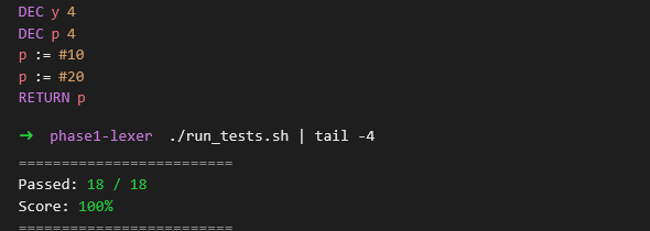 C-- Compiler terminal output